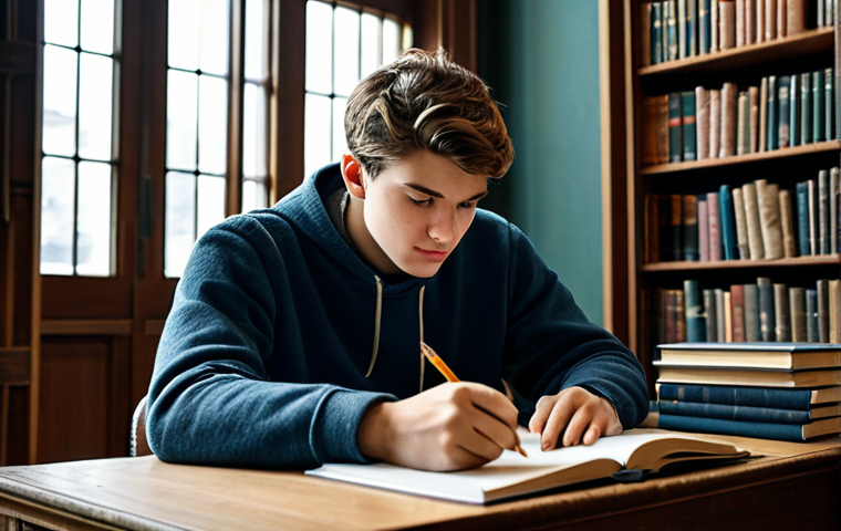 **

"A student studying diligently at a desk in a cozy library, surrounded by books, wearing comfortable clothes, with soft natural lighting, safe for work, appropriate content, fully clothed, professional, perfect anatomy, natural proportions."

**