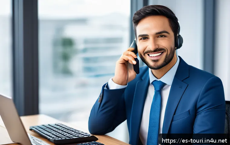 여행산업기사 자격증으로 이직 성공하기 - A professional travel agent in a modern office setting, engaging warmly with diverse clients includi...